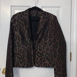 LOUBEN Brown Metallic Leopard Print Blazer - Women's 14